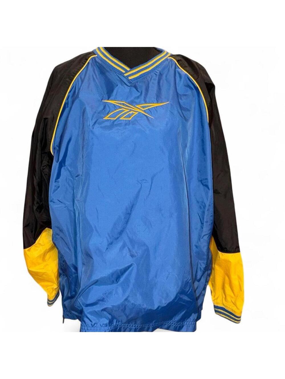 Vintage 90s Reebok Embroidered Vector Logo V-Neck Pullover Windbreaker Jacket XL